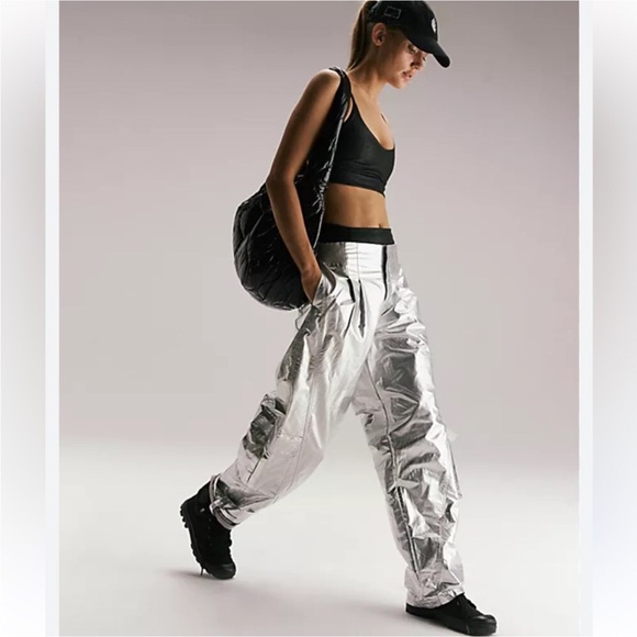 Free People Movement Mesmerize Me Shine Pants Silver